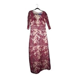 JS Collections Womens Embroidered Lace Gown Wine/Rose Size 10 NWT Read
